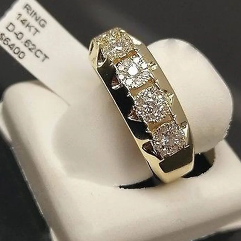 

Hot Sale Gold Diamond Ring European and American Fashion Micro-inlaid Engagement Strip Ring Men and Women Jewelry
