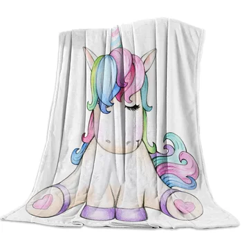 

Flannel Blanket for Bed Cartoon Unicorn Cute Throw Blanket Portable Soft Blanket Warm Sofa Bed Sheets Blanket for Picnic