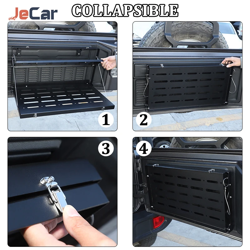 JeCar Car Rear Racks Tailgate Storage Table Trunk Organizer Foldable Shelf For Jeep Wrangler JL + Interior Accessories