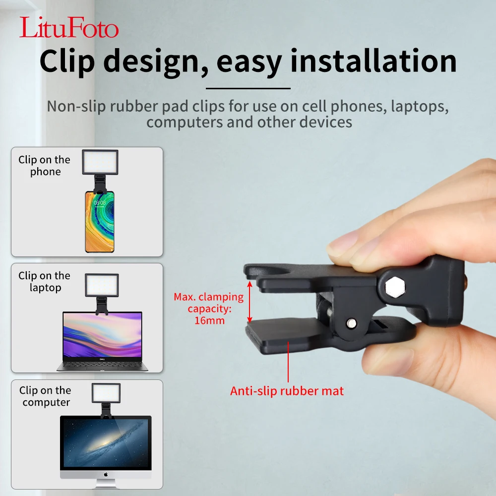 LituFoto B3 Multifunction Lamp Clip ,load-bearing 350g Belt 1.4"screw Port ,for Computer Phone Live Broadcast Fill Light Clip