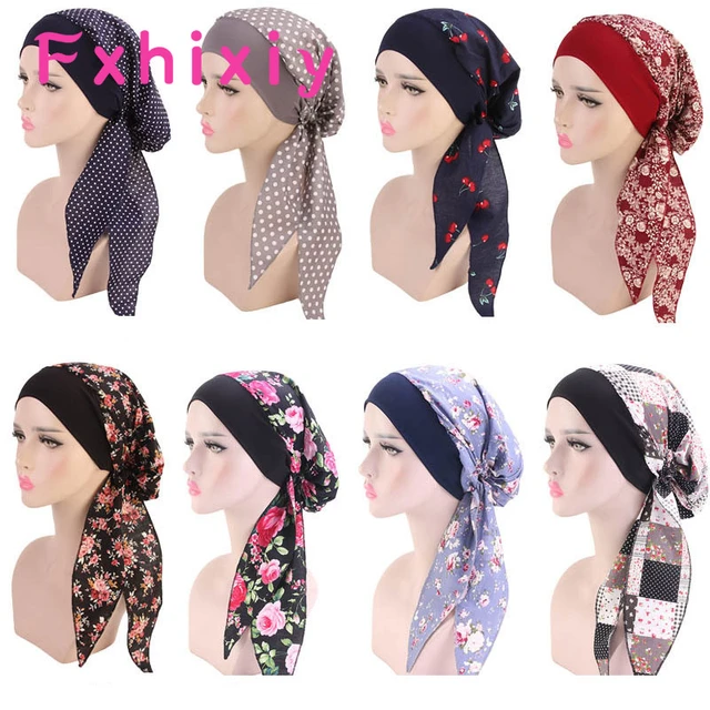 Turbante de algodón con estampado para mujer musulmana, sombrero para la  cabeza, pañuelos preatados para Cáncer