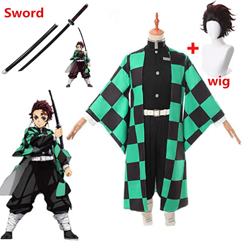Мужское кимоно с мечом для косплея аниме Slayer Kamado Tanjirou Kimetsu no Yaiba костюм Хэллоуина