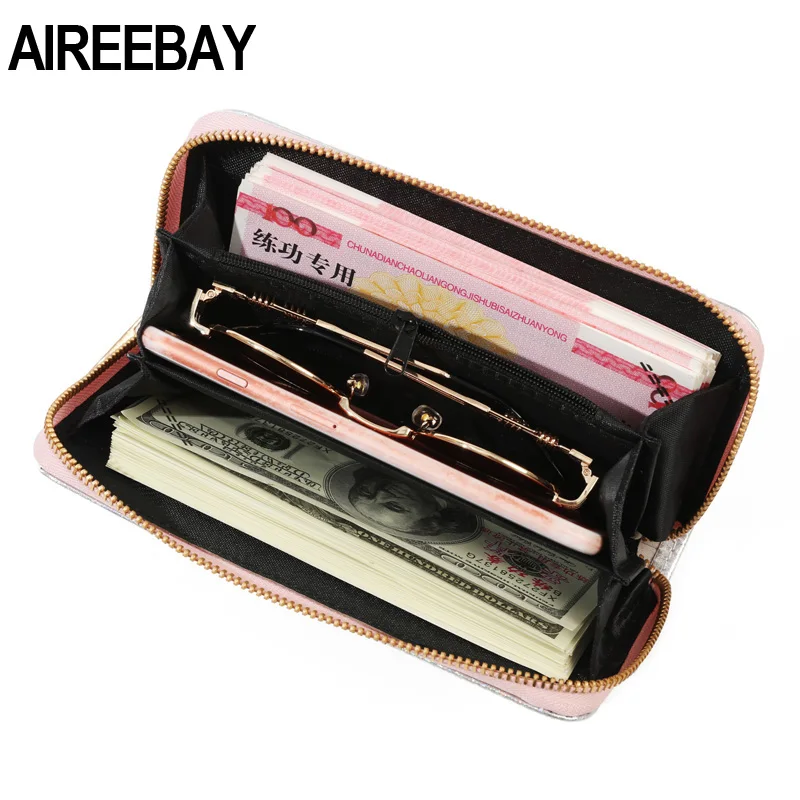 AIREEBAY женская сумка кошелек голографические кожаные кошельки лазерный Органайзер женские длинные кошельки женский кошелек для девушек держатель для карт