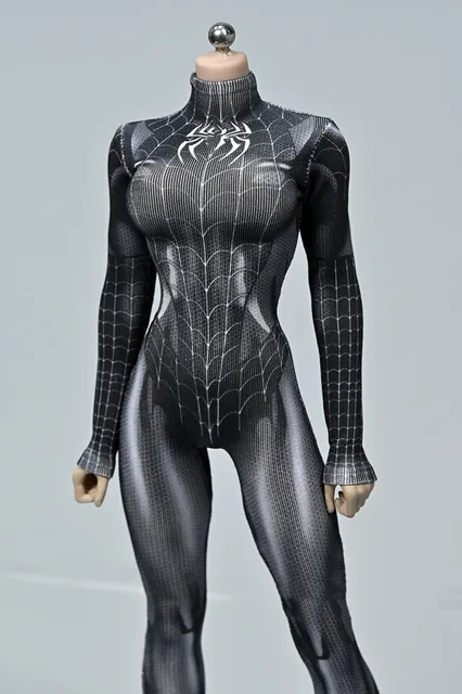 6 Colors 1/6 Scale Female Soldier High Stretch/Delicate Black Spider Girl Knitted Fabric One-Piece Tights Stretch 3D Printing 3