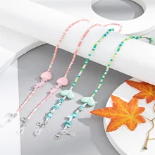 

New creative peach heart crushed stone mask non-slip rope glasses chain fashion mixed color anti-drop strap Clothing accessories