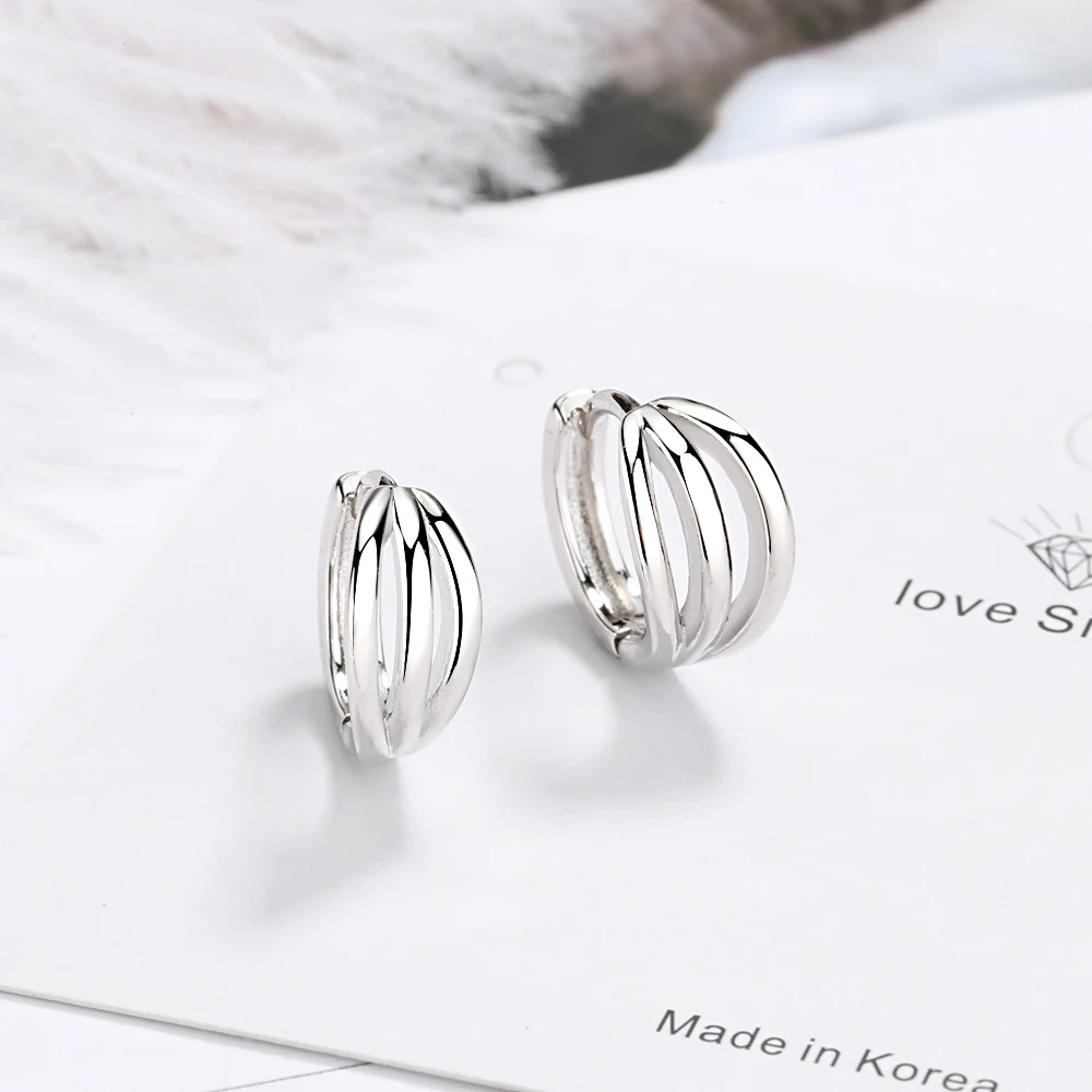 Gold Silver Stud Earring Geometric Design 925 Sterling Silver Earring For Women Femme New Korea Jewelry Kolczyki - Окраска металла: Платиновое покрытие