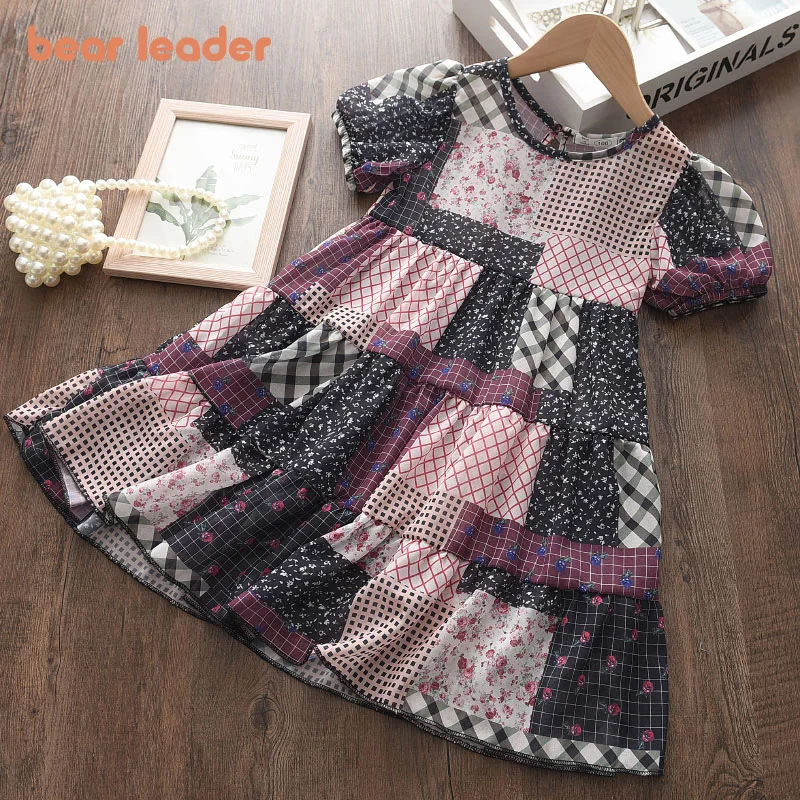 Girls Dress Summer Kids Floral Bear Leader Casual for 3-7t Color-Block