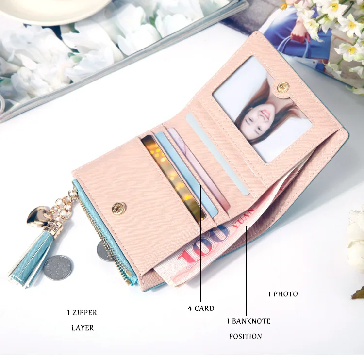 Tassel Women Wallet Small Cute Wallet Women Short Leather Women Wallets Zipper Purses Female Purse Clutch
