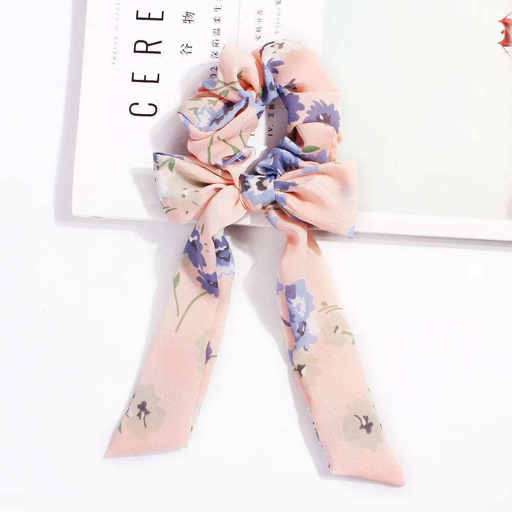 Bow Streamers Hair Ring Fashion Ribbon Girl Hair Bands Scrunchies Horsetail Tie Solid Headwear Hair Accessories - Цвет: B