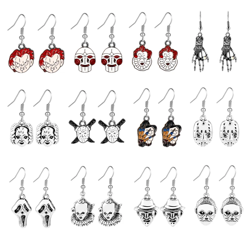 skade bille Anmelder Horror Movie Jewelry 1pair Chucky Face Scream Freddy Krueger Jason Earrings  Halloween Cosplay Gift|Drop Earrings| - AliExpress