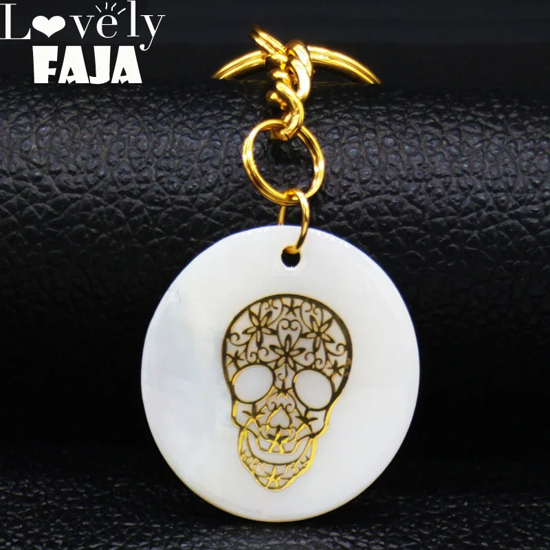 

2019 New Fashion Skull Stainless Steel Shell Keychains for Women Gold Color Keychains Jewelry llavero mujer K77676B