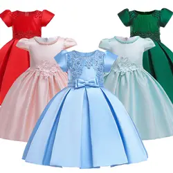 Платье принцессы в европейском и американском стиле для девочек 2-10 лет, элегантное платье высокого качества с кружевным бантом, изящное