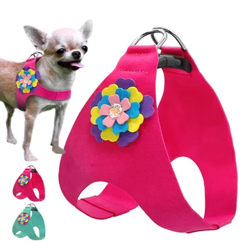 

Soft Suede Leather Dog Harness Cute Floral Vest For Small Medium Puppy Cat Chihuahua Poodle Yorkie ShihTzu Blue Pink XS S M L