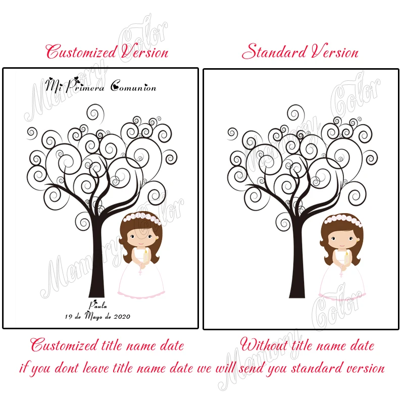 Name Date Personalized First Holy Communion Fingerprint DIY Guest Book Kids Communion Party Decoration Fingerprint Tree