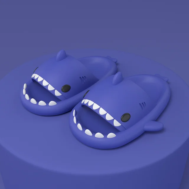 Funny Children Parent Adult Slippers Cute Shark-shaped Home Non-slip Boys Kids Slippers Toddler Girls Shoes Man Women Slippers Sapphire Blue