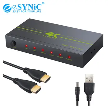 

eSYNiC 4K 2K HDMI Splitter Amplifier 1 in 4 Out HDMI Signal Distributor Full HD 1080P 3D 1x4 Port Powered V1.4b Video Converter