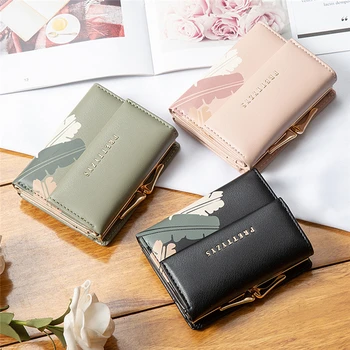 

Women Short Purses PU Leather Printed Plant Female Wallet Fresh Card Holder Coin Money Bag Soft Ladies Wallet New Fashion