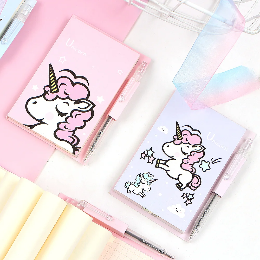 Kawaii Единорог портативный блокнот для записей с ручкой Студенческая бумага