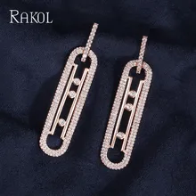 RAKOL Простые Модные серьги в форме эллипса для женщин, мини круглые кубические циркониевые нежные длинные серьги, ювелирные изделия