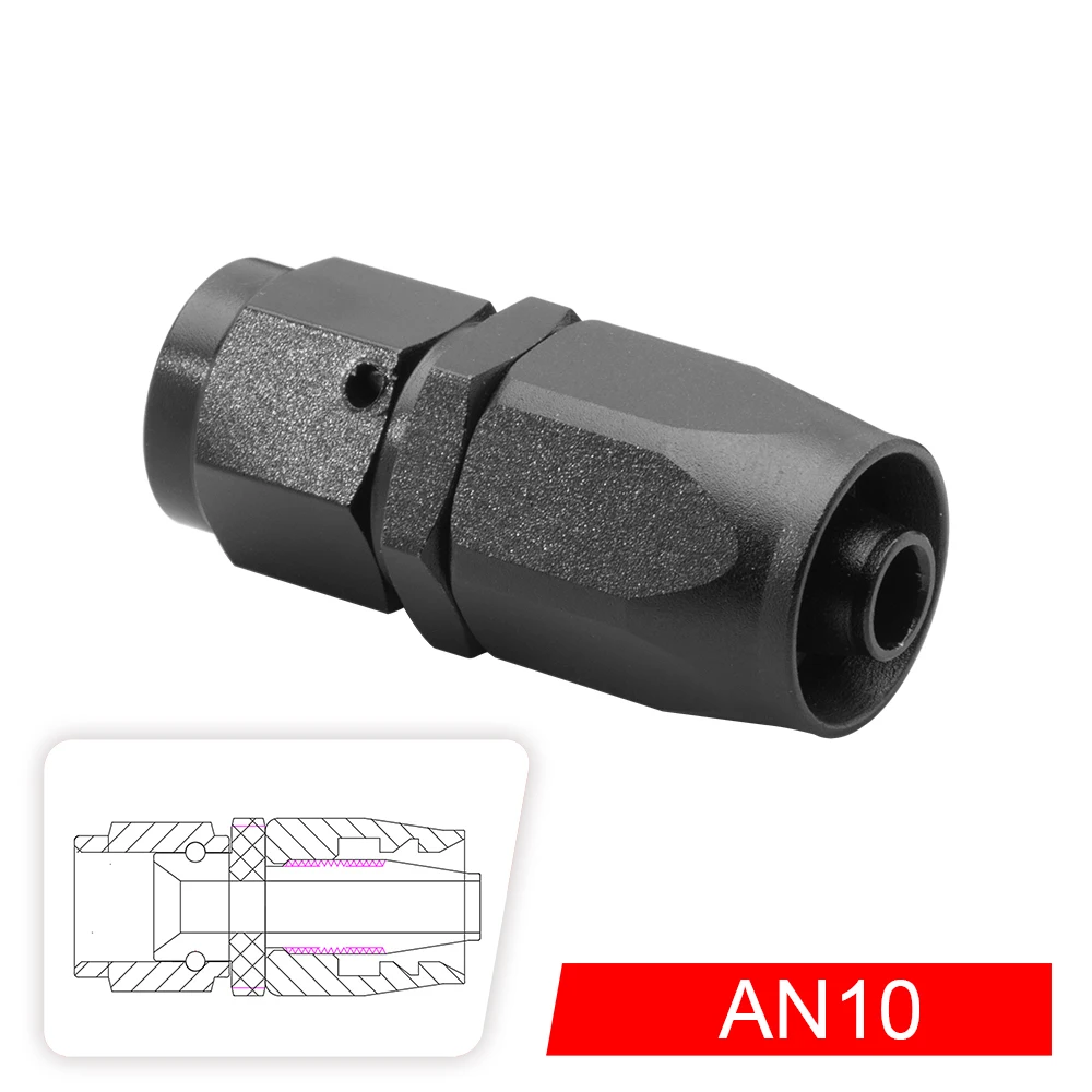 AN10 FKM Fuel Swivel Hose Anoized Aluminum Straight Elbow 0 45 90 120 Degree Hose End Oil Fuel Reusable Fitting Black