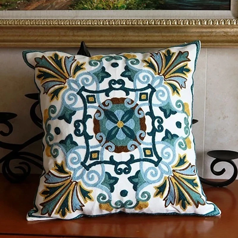 Hand-embroidered Sofa Decorative Pillow Cushions for Car Decoration Fashion Flower Soft Cushion Almofadas Vintage decorative cushion plush pillow