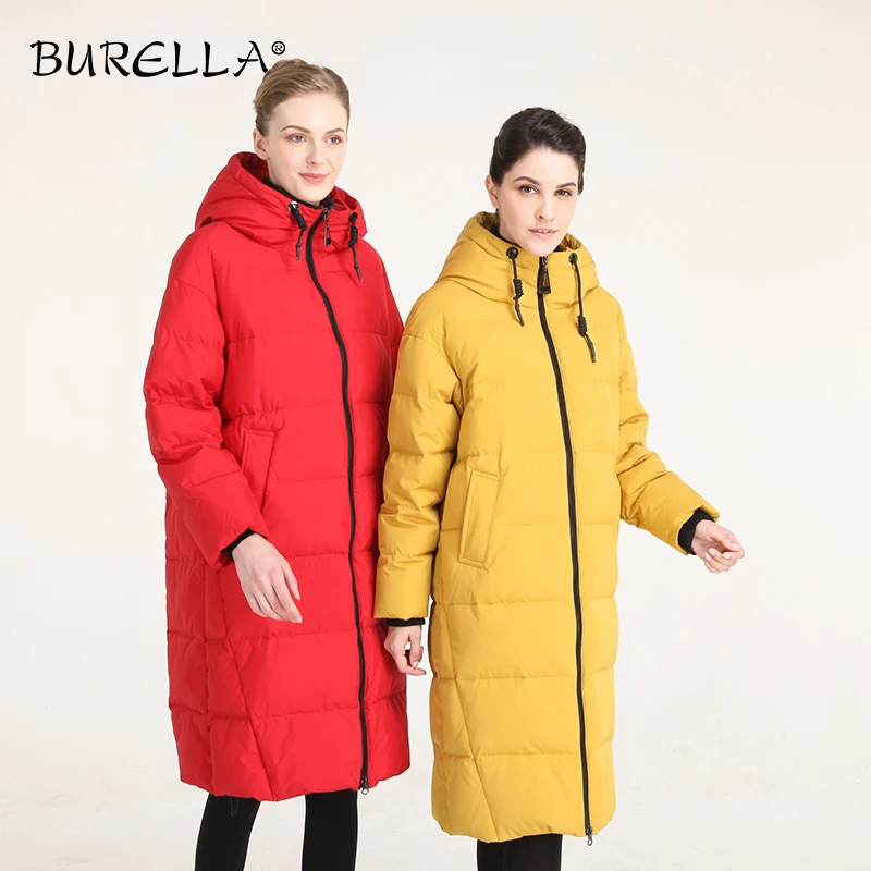 BURELLA Winter Soild Down jacket Women Long sleeves With hooded Knee-length Zipper Cotton coat Female VN-107MW | Женская одежда