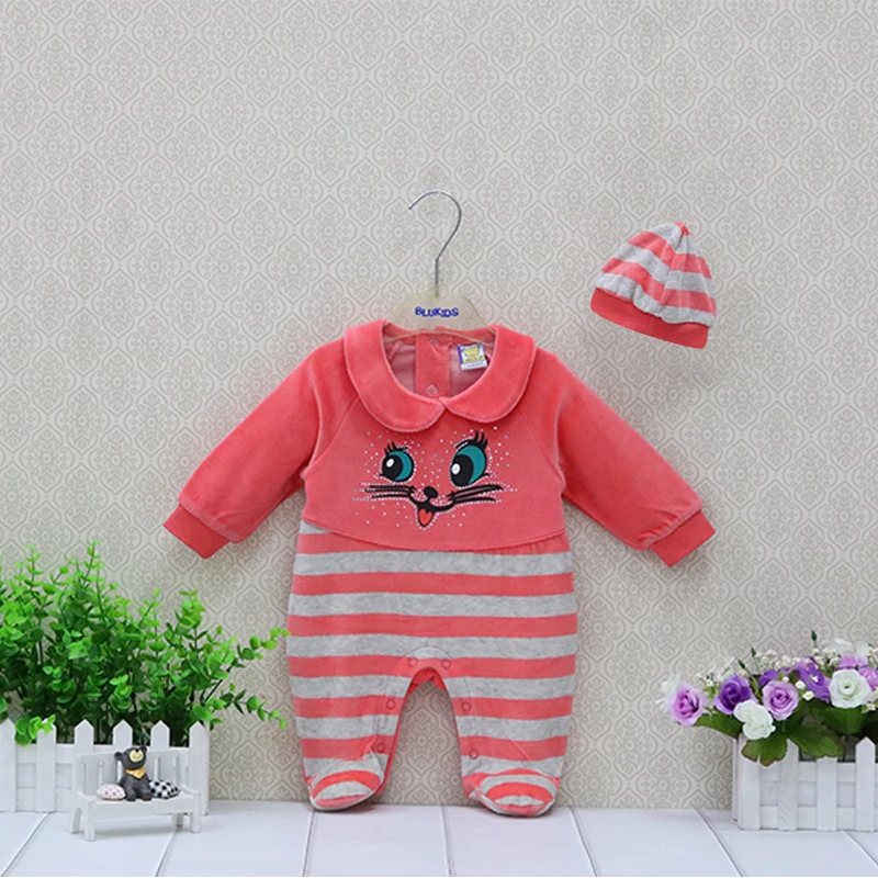 0-12 Months Baby Rompers 2 Pieces/Lot Hat+Bodysuits For Boys and Girls Printed Fashion Pattern