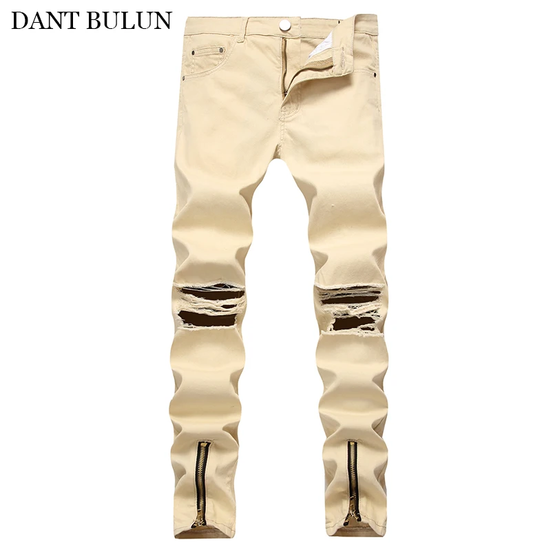 Men's Elastic Jeans Pants Slim Fit Stretch Denim Trousers Ripped Holes Men's Brand Fashion Washed Jean Pants Casual For Male