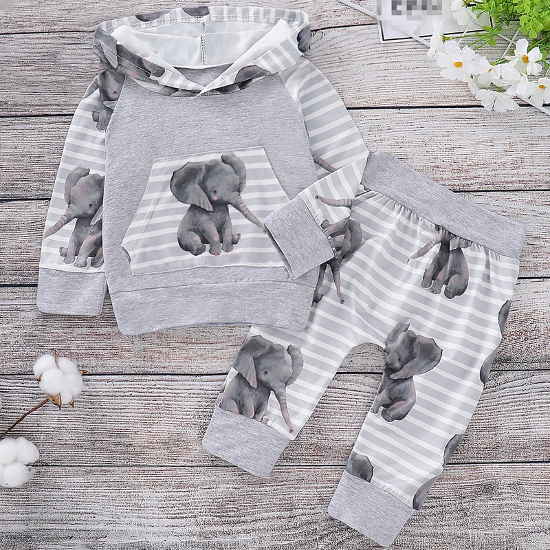 

Cartoon Elephant Kids Clothes For Baby Boy Set 2020 Autumn Toddler Boy Clothing For 0-2 Year Long Sleeve Infant Hoodies Suit D30