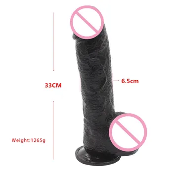 33*6.5CM Black Giant Huge Dildo Super Big Dick Anal Butt Large Dong Realistic Penis Female Masturbator Sex Toys For Women (13in) 2