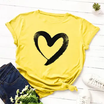 

Plus Size 5XL Cotton T shirt Women Fashion Summer Round Neck Short Sleeve Lover Hearted Female T-shirt Harajuku tshirt Top