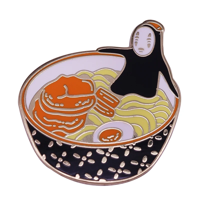 

Ramen bowl pin Spirited Away no face brooch cute anime badge Japanese food jewelry funny friends gift