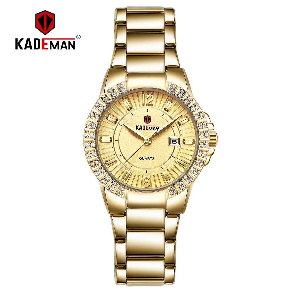 KADEMAN Топ люксовый бренд женские наручные часы для женщин календарь модные Кристаллы Стразы водонепроницаемые полностью стальные Relogio 826 - Цвет: 826-GOLD