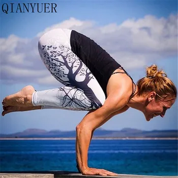 

Summer new women's printed hips high waist stretch sports pants leggings fitness running slim stretch leggings