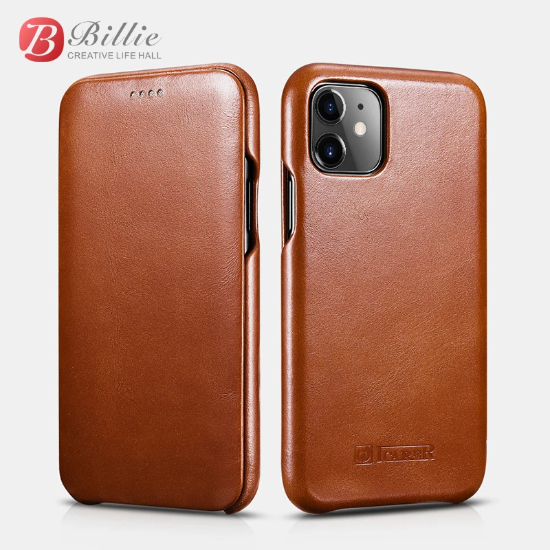Original ICARER Genuine Leather Case For iPhone 11 Luxury Flip Cover Case For Apple iPhone 11 Curved Edge Vintage Folio Case