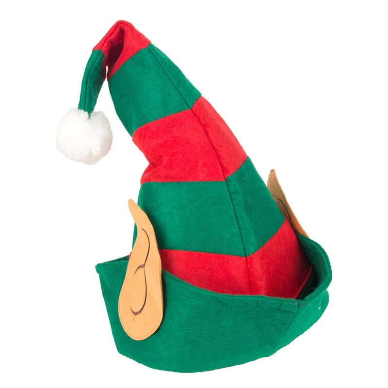 

Christmas Elf Hat for Adults Children Red And Green Striped Design Santa Hats Ornaments Party Cap Xmas Party Props