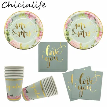 

Chicinlife Mr Mrs Wedding Party Disposable Tableware Paper Plates Cups Napkin Engagement Bridal Shower Bachelorette Party Decor