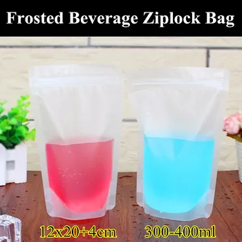 

100pcs 300-400ml 12x20+4cm (4.7"x7.9") Frosted Beverage Ziplock Bag Self-sealed Liquid Packaging Party/Wedding Zip Closure Pouch