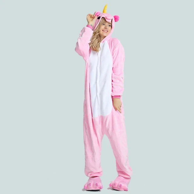 Kigurumi Unicorn Pajama Adult Animal Stitch Onesie Boys Girls Women Men Couple Winter Pajama Suit Sleepwear Flannel Pijama - Цвет: As shown