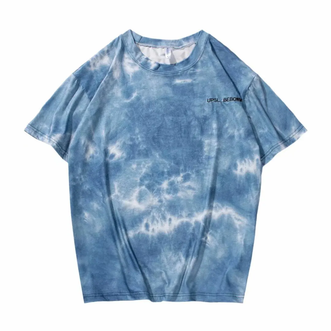 

Loose O-neck Short-sleeved Sports T-shirt Men's Trend Lovers Compassionate All-match Tie-dye Printing Half-sleeved Top Clothes