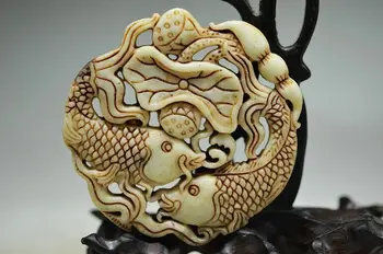 

Collection Chinese Natural Jade Hand Carved Animal Fish Lotus Flower Lotus Leaf Hollow Out Amulet Charm Pendant Necklace