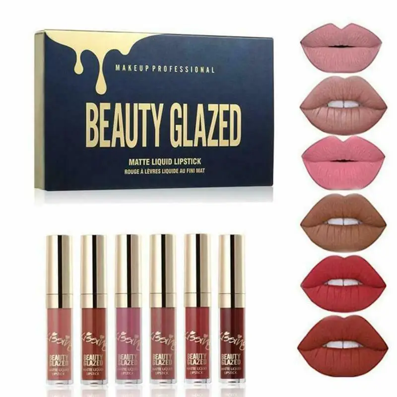 Beauty Glazed 6pcs Women Fashion Liquid Matte Lipstick Velvet Lipgloss Nude Makeup Matte Velvet Natural Moisturizer Lip Glosses Beauty Glazed 6pcs Women Fashion Liquid Matte Lipstick Velvet Lipgloss Nude Makeup Matte Velvet Natural Moisturizer Lip Glosses