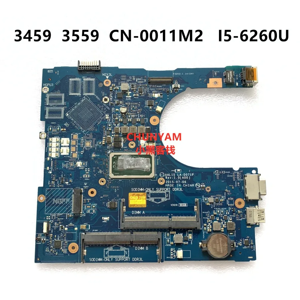 Kefu I5-6260U для Dell VOSTRO 3459 3559 Материнская плата ноутбука AAL15 LA-D071P CN-0011M2 011M2 порт VGA материнская плата