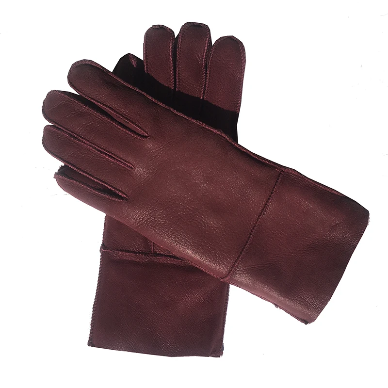 Wine Red Зимние женские кожаные перчатки из натуральной овечьей кожи для русской зимы, теплые стильные женские перчатки, варежки N19 - Цвет: Wine Red