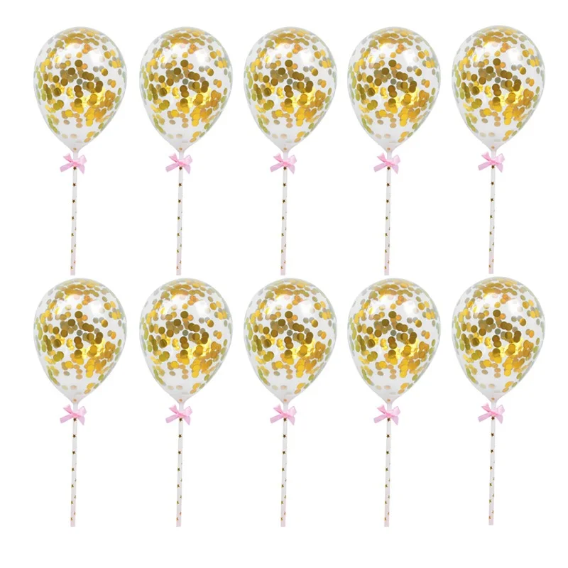 10pcs gold 10/5 шт 5 дюймов мини конфетти латексные шары с трубочкой для дня рождения Свадебная вечеринка торт Топпер аксессуары Bady Душ Поставки - Цвет: 10pcs gold