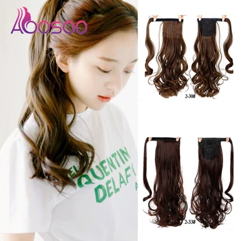 

AOOSOO wavy long ponytail hair extension synthetic fiber high temperature fiber gradient color for women's long straight hairwig