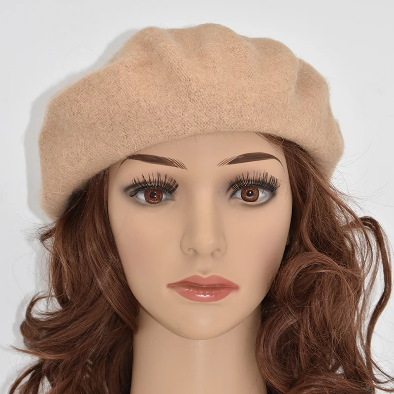 mens knit beret DOUBCHOW Women's Light Weight Artist French Style Beret Hats Teenage Girls Wool Blending Solid Color Pink Purple Baret Flat Hat men's cotton beret hat