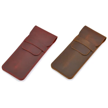 

2x Large Handmade Pencil Bag Cowhide Retro Style Accessories Travel Diary Pencil Case Brown & Red