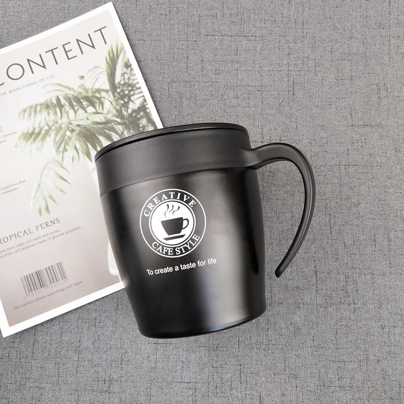 black Bpa-Free, 330 мл, двухслойная кружка для кофе и чая, 304, нержавеющая сталь, термос, чашка, используется в офисе, семейная, вакуумная Ручка, кружка с ложкой - Цвет: black