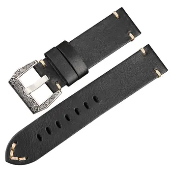 

Handmade first layer leather Watchband, 20 22 24MM for PAM111, black fold calf leather strap, fast delivery